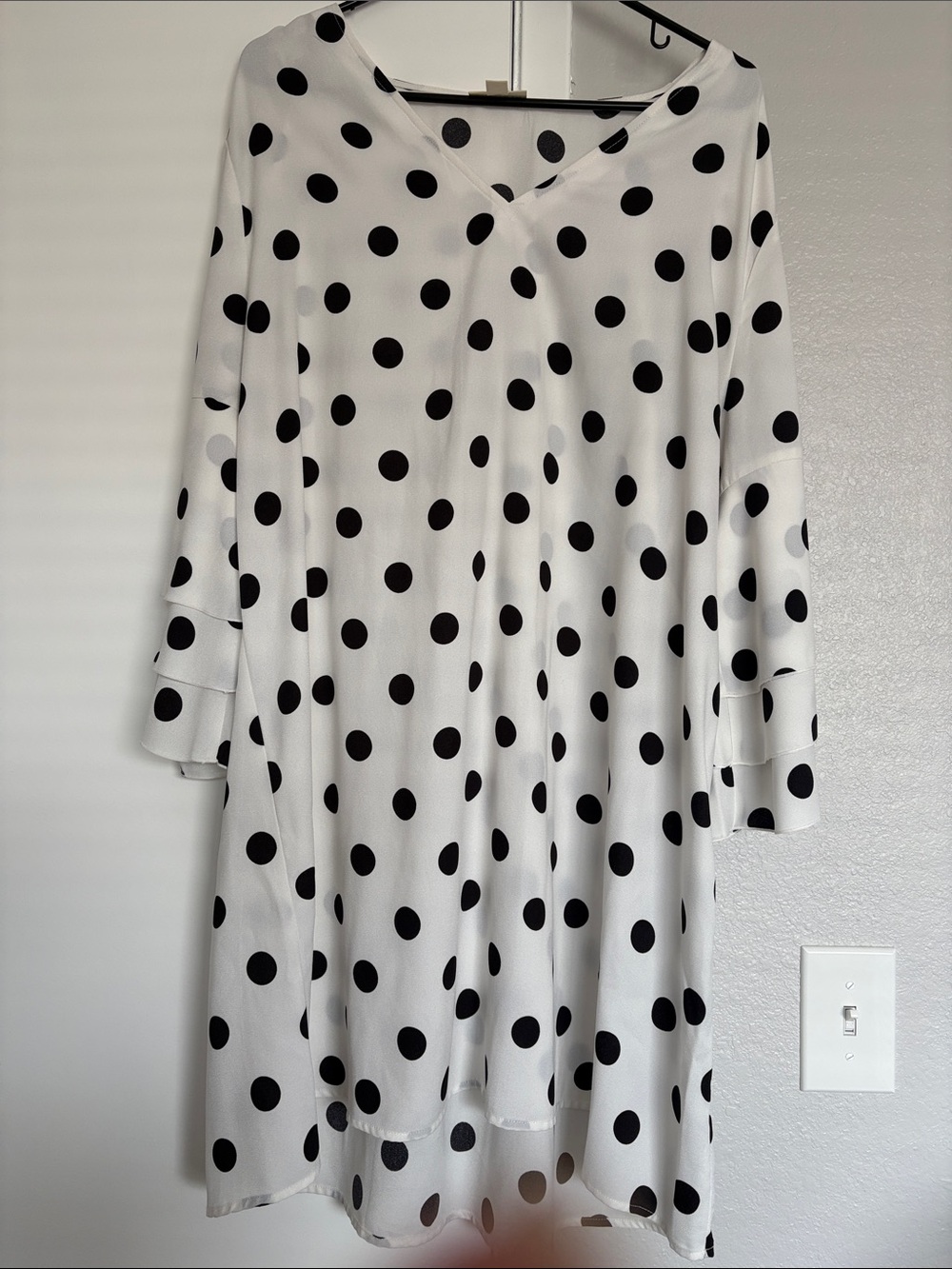 Maison Jules Black Polka Dot on White Long Sleeve Dress
